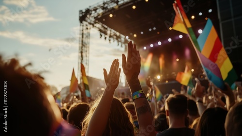 Vibrant crowd celebrating at a Pride festival concert photo