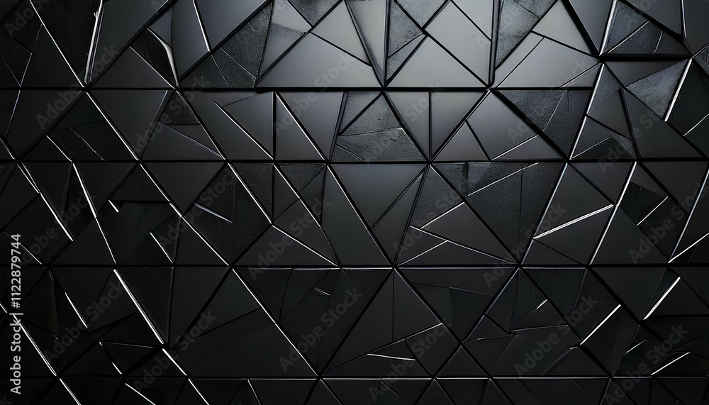 Obraz premium Polished Semigloss Wall Background with Triangular Tiles, 3D Black Wallpaper