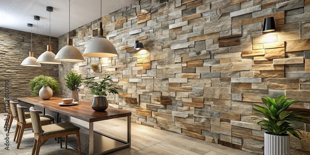 Fototapeta premium Detailed Close-Up of Realistic Natural Stone Finish 3D Wallpaper Showcasing Intricate Texture and Depth for Interior Design Inspiration and Home Decor Aesthetics