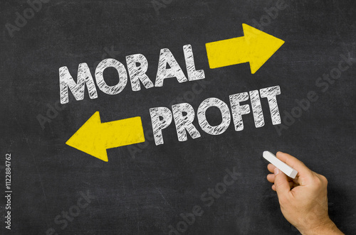 Moral or Profit written on a blackboard photo