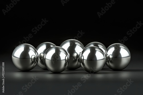 A marbles set toy in brushed aluminium with flat black background product shot from front-facing perspective