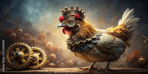 Whimsical Steampunk Chicken with Gears and Accessories photo