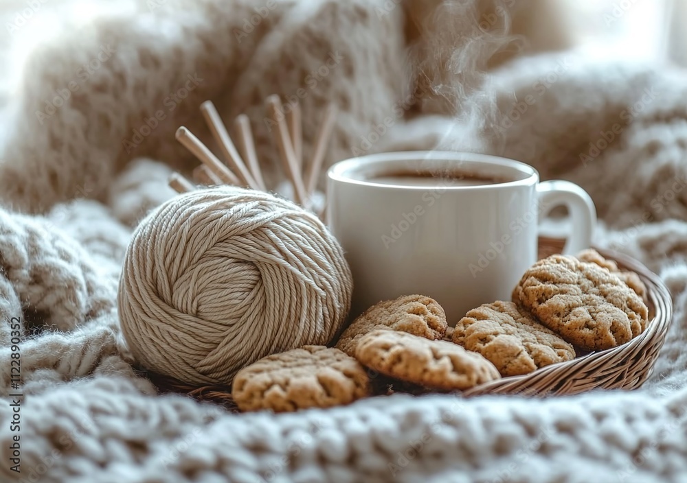A cozy scene featuring an open white mug filled with hot coffee A cozy scene featuring an open white mug filled with hot coffee