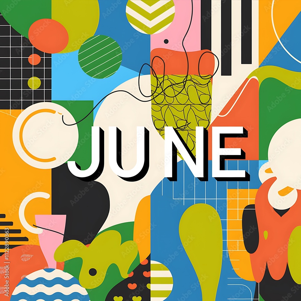 Fototapeta premium Abstract June Calendar Design Featuring Colorful Shapes