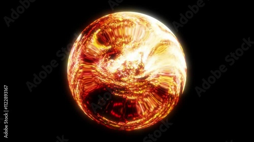 Glass glowing magic ball with orange energy inside. Background. 3d sphere with particles and space.
