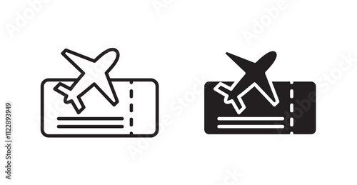 Airline ticket outlined and solid icon vector collection.