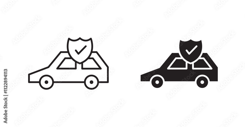 Naklejka premium Auto insurance outlined and solid icon vector collection.