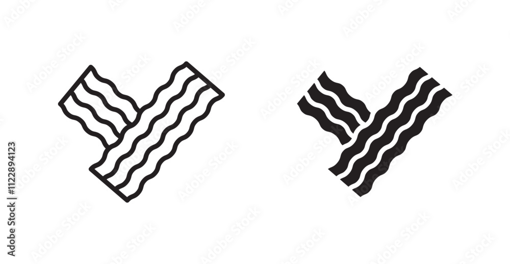 Fototapeta premium Bacon outlined and solid icon vector collection.