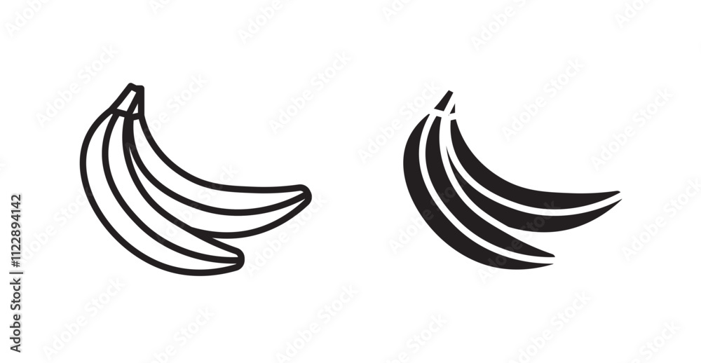 Obraz premium Banana outlined and solid icon vector collection.
