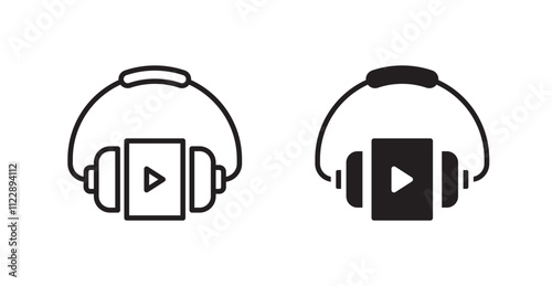 Audiobook outlined and solid icon vector collection.