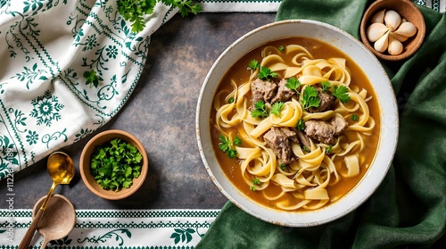 Mayram Toy Sho’rva Garlic and Lamb Soup with Handmade Noodles (Turkmen Cuisine) photo