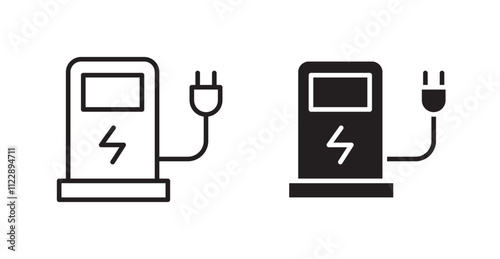 Charging station outlined and solid icon vector collection.