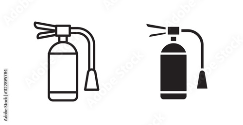 Fire extinguisher outlined and solid icon vector collection.