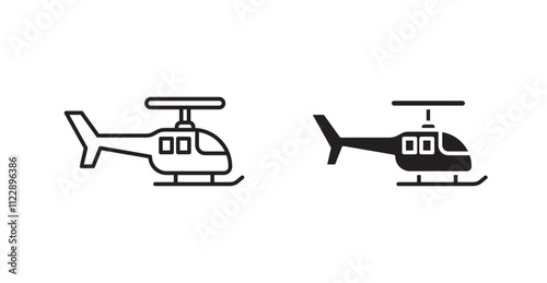 Helicopter outlined and solid icon vector collection.