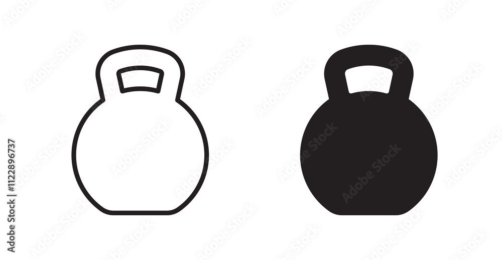 Fototapeta premium Kettlebell outlined and solid icon vector collection.