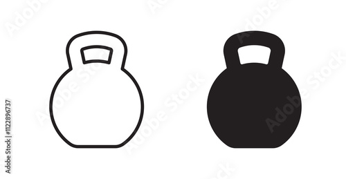 Kettlebell outlined and solid icon vector collection.