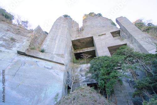 千葉県の鋸山、ラピュタの壁下から見上げた岩壁 photo