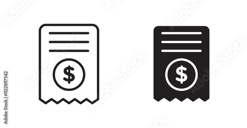 Payment receipt outlined and solid icon vector collection.