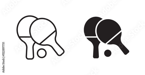 Ping pong outlined and solid icon vector collection.