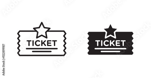 Ticket stub outlined and solid icon vector collection.