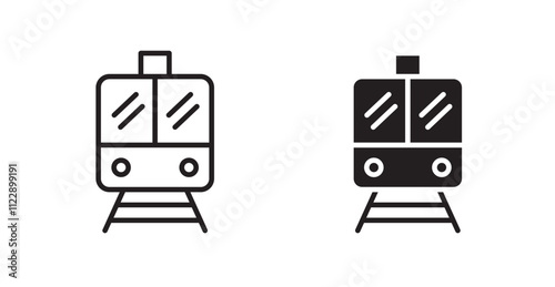 Train outlined and solid icon vector collection.