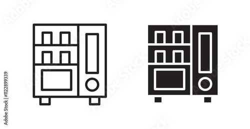 Vending machine outlined and solid icon vector collection.
