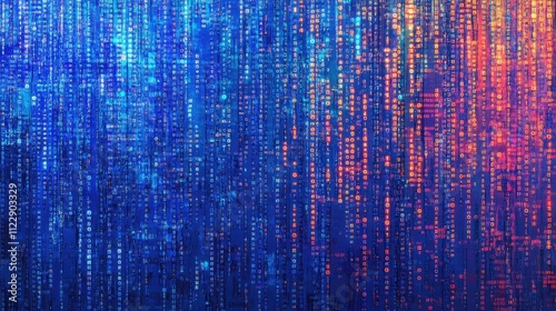 Colorful background blue binary code, code used in digital computers, based on a binary number system in which there are only two possible states, off and on, usually symbolized by 0 and 1. photo