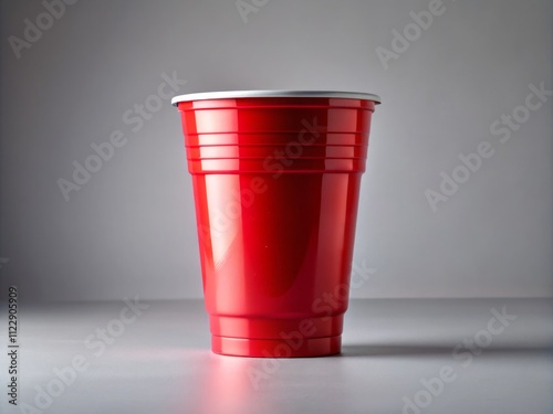 Captivating Product Photography of a Single Red Solo Cup Isolated on a Clean Background, Perfect for Advertising, Marketing, and Beverage-Related Content photo