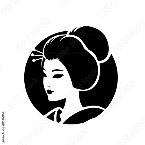 Silhouette Beautiful geisha japanese woman. Graphic drawing. Vector illustration.