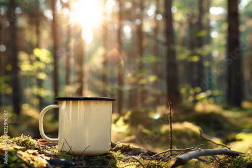 Morning Coffee in the Woods: Enjoying a Relaxing Drink Outdoors, Surrounded by Nature's Beauty.