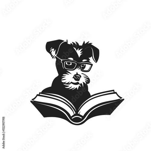 dog reading silhouette vector illustration