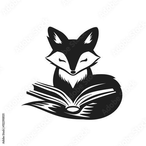 fox reading silhouette vector illustration