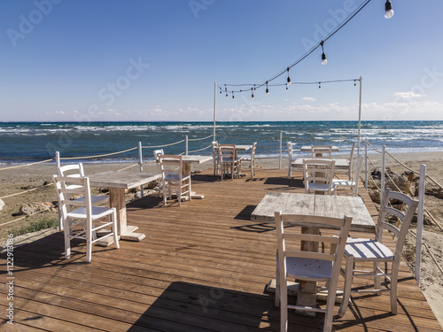 Beachfront Cafe and Palm Trees