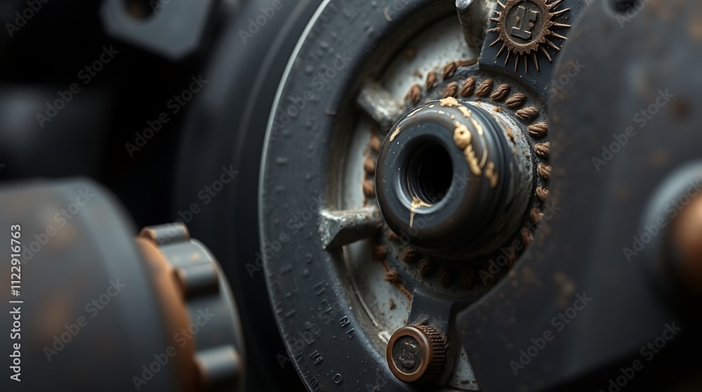 Industrial Gears: A close-up of intricate, weathered metal gears, each with a unique patina of wear and tear, showcasing the mechanics of industry and the passage of time.