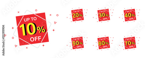 discount sticker product tag set. shopping discount label badge with up to 10, 20, 30, 40, 50, 60, 70 percent off text. transparent png and vector.