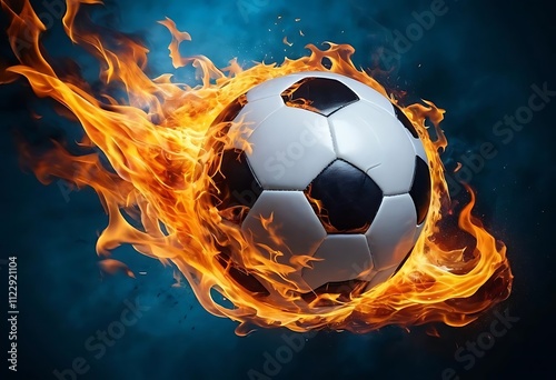 soccer ball or football on fire, football in orange flame can be use in extreme sport title or print ad photo