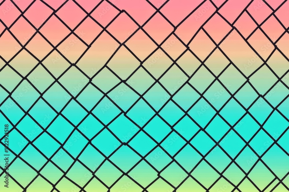 Fototapeta premium A vibrant gradient background featuring pastel shades with a black chain-link fence pattern overlay.