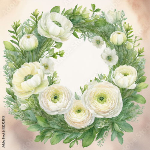 An exquisite and elegant watercolor floral wreath that is perfect for romantic wedding invitations and beautiful decor