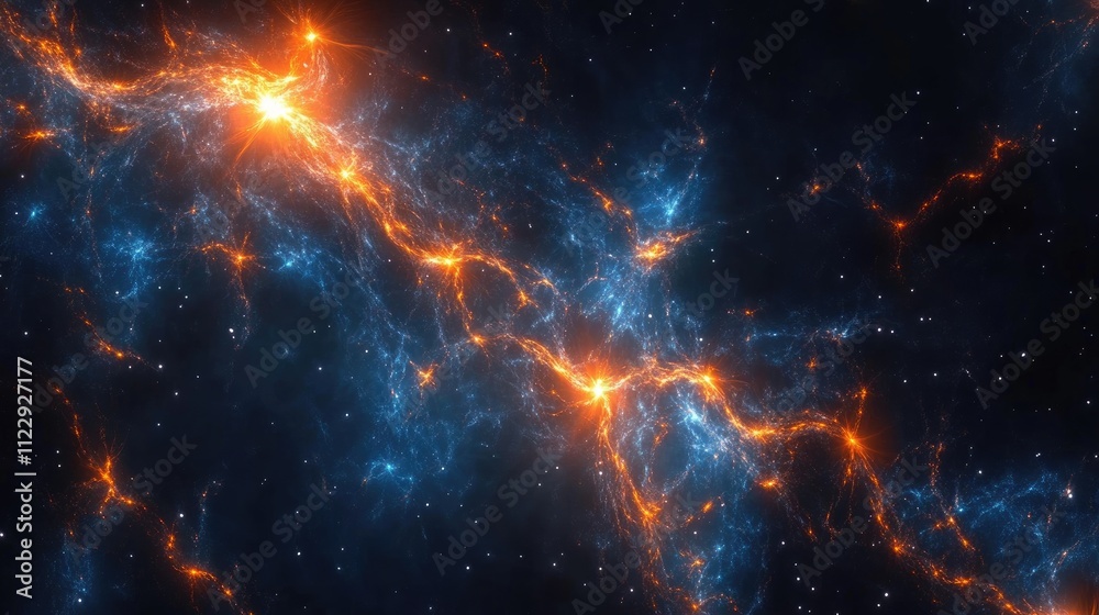 Obraz premium Celestial Nebulae Fiery Orange and Blue Cosmic Dance