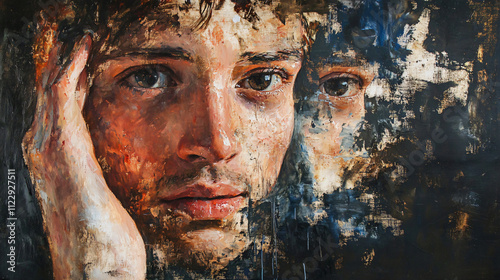 An artist reflecting on their journey while painting a self-portrait, showcasing vulnerability and introspection.