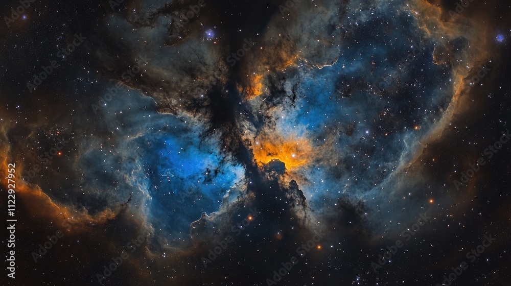 Fototapeta premium Celestial Nebula Displays Vibrant Orange And Blue Hues
