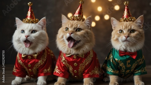 two cats in christmas hats