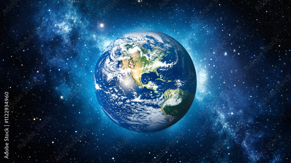 Obraz premium An awe-filled view of Earth glowing softly in space, with shadowed edges fading into the stars.
