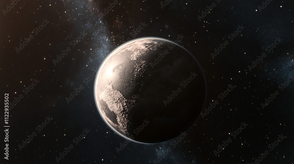 Fototapeta premium An awe-filled view of Earth glowing softly in space, with shadowed edges fading into the stars.