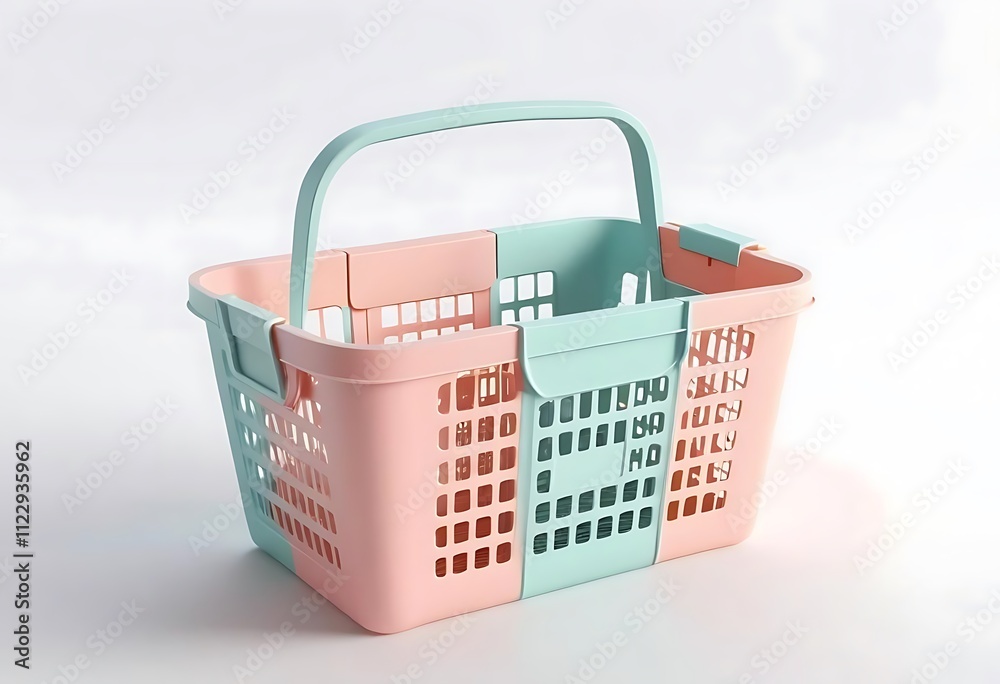 Fototapeta premium Miniature plastic shopping basket isolated on white background
