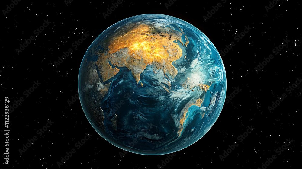 Obraz premium An awe-inspiring perspective of Earth’s beauty from the cosmos, with visible continents and oceans.