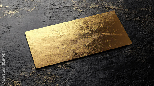 A gold business card template elegantly displayed on a black textured background, offering a luxurious and professional design with ample copyspace for text.

 photo