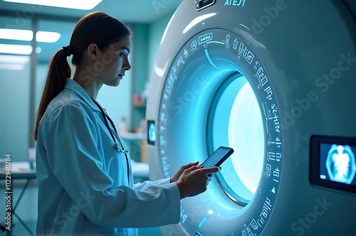 Doctor Operating High-Tech CT Scanner