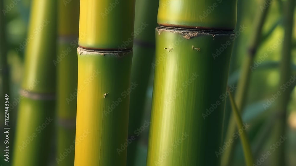 Obraz premium Close-Up of Bamboo Texture in Green and Yellow