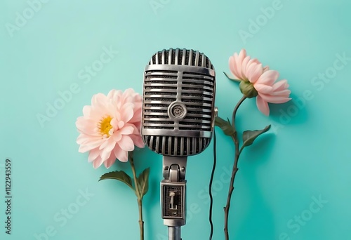 Wall of flowers and microphone